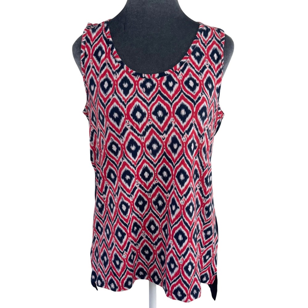 Jones New York Signature Mod Americana Navy Red Diamond Print Sleeveless Top M